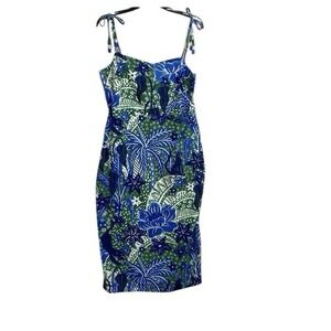 Rachel Zoe Midi Dress Sz L Green‎ Floral Jungle Print Linen Blend Beaded Tassel